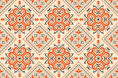 Güzel turuncu dikişsiz desen. Aztec biçimi, soyut, vektör, illüstrasyon. Doku, kumaş, fayans, giysi, ambalaj, seramik, dekorasyon, halı, iz için tasarım. Geometrik etnik doğulu desen..