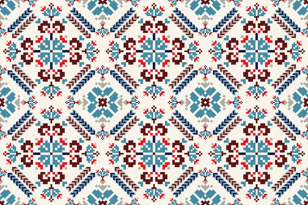 Beautiful Blue Floral Seamless Pattern White Background Geometric Ethnic Oriental — Vector de stock