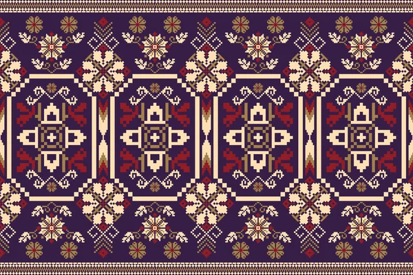 Beautiful Cream Floral Seamless Pattern Purple Background Geometric Ethnic Oriental — Vector de stock