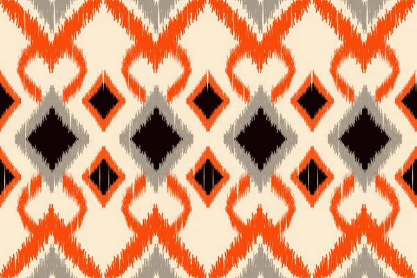 Patrón Inconsútil Ikat Africano Sobre Fondo Crema Tono Naranja Negro — Archivo Imágenes Vectoriales