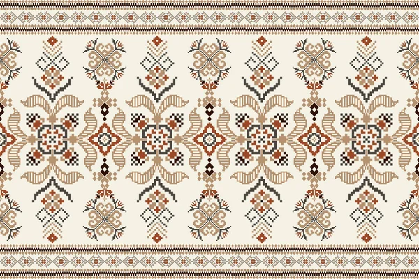 Beautiful Seamless Pattern Brown Orange Floral Cream Background Aztec Style — Διανυσματικό Αρχείο