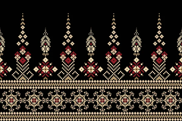 Beautiful Floral Seamless Pattern Black Background Aztec Style Abstract Vector — 图库矢量图片