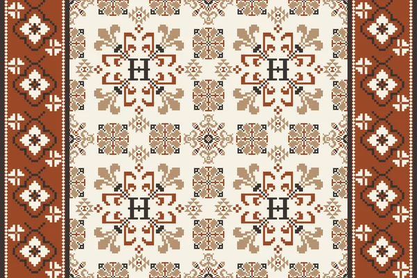 Beautiful Brown Floral Seamless Pattern White Background Aztec Style Traditional — Wektor stockowy