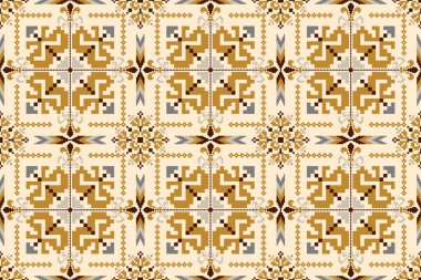 Güzel sarı çiçeksiz desen. Krem arka plan. Soyut, vektör, illüstrasyon. Doku, kumaş, giysi, ambalaj, dekorasyon, halı, boho tarzı, desen ahırı, geometrik etnik yapı için tasarım.