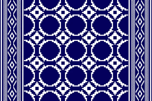Beautiful Thai Seamless Pattern Blue White Background Aztec Style Abstract — стоковый вектор