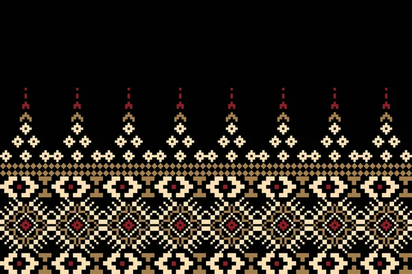 Beautiful Thai Floral Seamless Pattern Black Background Aztec Style Abstract — Stockvektor