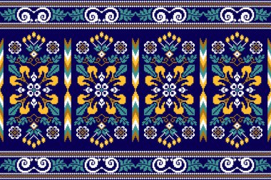 Güzel sarı dikişsiz desen. Mavi arkaplan. Soyut, vektör, illüstrasyon. Doku, kumaş, giysi, baskı, ambalaj, halı için tasarım.