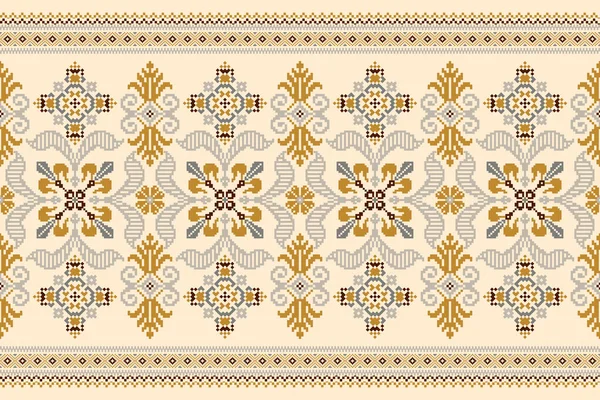 Beautiful Yellow Floral Seamless Pattern Cream Background Aztec Style Abstract — 스톡 벡터