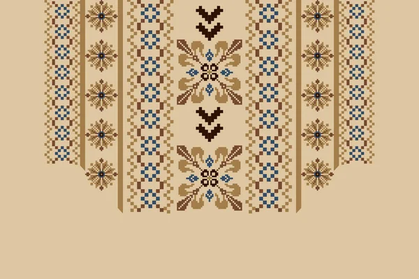 Beautiful Neckline Embroidery Floral Neckline Pattern Brown Background Aztec Style — ストックベクタ