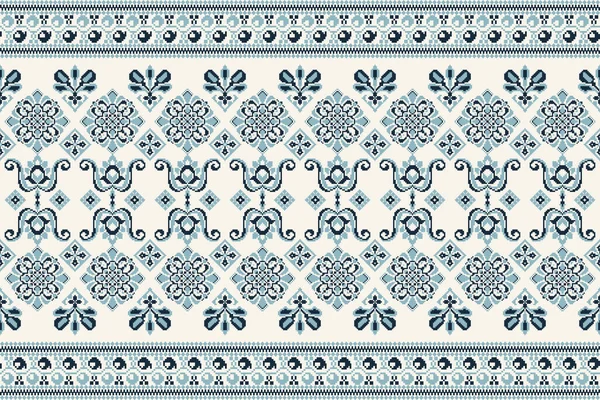 Beautiful Blue Floral Seamless Pattern White Background Blue White Aztec — 图库矢量图片