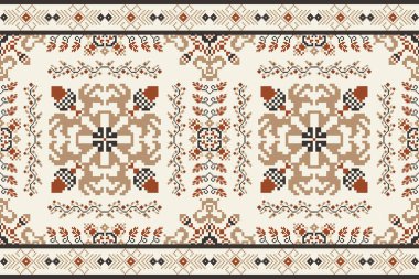 Güzel çiçeksiz desen. Krem arka plan. Doku, kumaş, giysi, ambalaj, dekorasyon, baskı, halı. Geometrik etnik doğu deseni geleneksel..