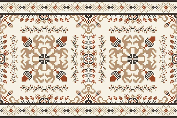 Beautiful Floral Seamless Pattern Cream Background Aztec Style Vector Illustration — Vector de stock