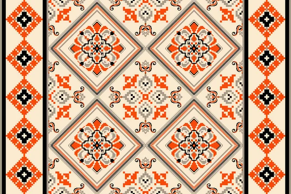 Beautiful Floral Seamless Pattern Cream Background Aztec Style Vector Illustration — 스톡 벡터