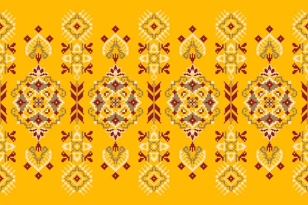 Beautiful Floral Seamless Pattern Yellow Background Aztec Style Vector Illustration — Archivo Imágenes Vectoriales