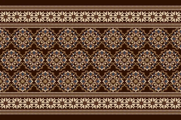 Beautiful Floral Seamless Pattern Brown Background Aztec Style Vector Illustration — Stock Vector