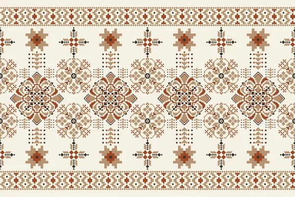 Beautiful Floral Seamless Pattern Cream Background Aztec Style Vector Illustration — 图库矢量图片