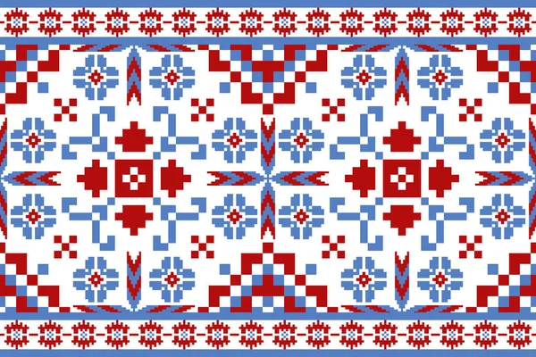 Vacker Stickad Broderi Geometriskt Etniskt Orientaliskt Mönster Traditionellt Vit Bakgrund — Stock vektor