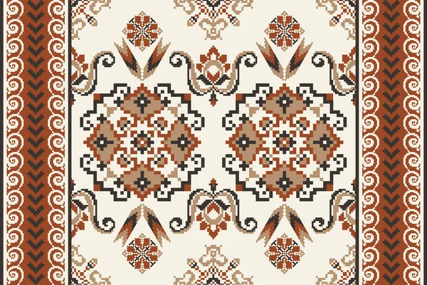 Beautiful Brown Floral Seamless Pattern White Background Aztec Style Traditional — Stok Vektör