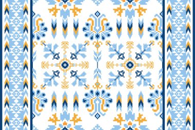 Renkli örülmüş nakış. Geometrik etnik oryantal desen geleneksel arka plan. Doku, kumaş, giysi, ambalaj, halı, dekorasyon için tasarlanmış soyut vektör çizimi..