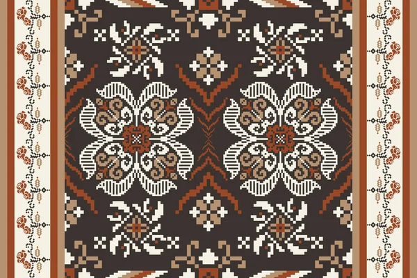 Beautiful Floral Cross Stitch Embroidery Geometric Ethnic Oriental Seamless Pattern — Stok Vektör