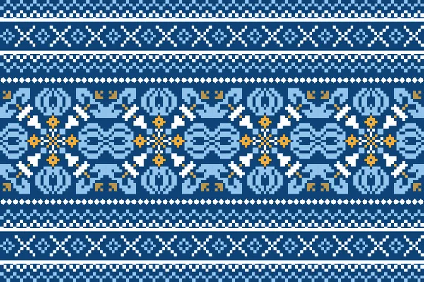Beautiful Cross Stitch Embroidery Geometric Ethnic Oriental Pattern Traditional Background — ストックベクタ
