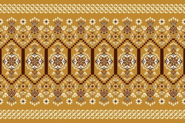 Beautiful Cross Stitch Embroidery Geometric Ethnic Oriental Pattern Traditional Background — Vetor de Stock