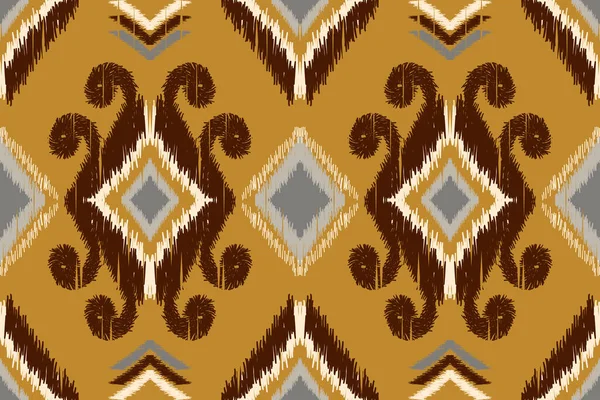 African Ikat Paisley Seamless Pattern Yellow Background Geometric Ethnic Pattern — стоковый вектор