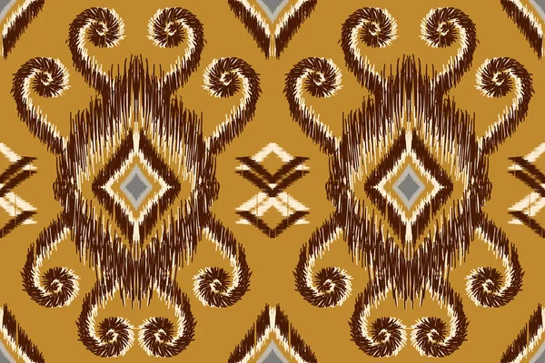 African Ikat Paisley Seamless Pattern Yellow Background Geometric Ethnic Pattern — Stock vektor