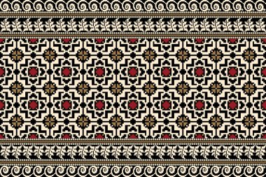 Beautiful floral cross stitch seamless pattern.geometric ethnic oriental pattern traditional background.Aztec style abstract vector illustration.design for texture,fabric,clothing,wrapping,carpet.