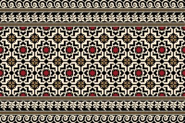 Beautiful floral cross stitch seamless pattern.geometric ethnic oriental pattern traditional background.Aztec style abstract vector illustration.design for texture,fabric,clothing,wrapping,carpet. clipart