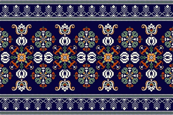 Beautiful Cross Stitch Embroidery Geometric Ethnic Oriental Pattern Traditional Background — Vector de stock