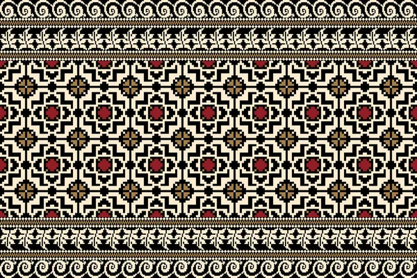Beautiful Floral Cross Stitch Seamless Pattern Geometric Ethnic Oriental Pattern — 图库矢量图片
