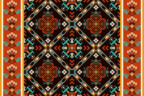 Beautiful floral cross stitch embroidery.geometric ethnic oriental pattern traditional background.Aztec style abstract vector illustration.design for texture,fabric,clothing,wrapping,decoration,carpet