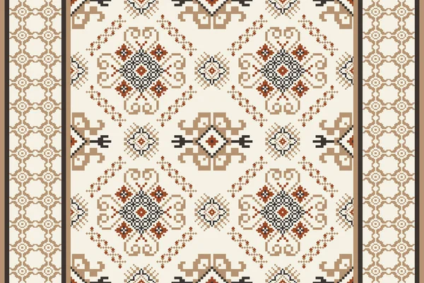 Beautiful Floral Cross Stitch Embroidery Geometric Ethnic Oriental Pattern Traditional — Stok Vektör