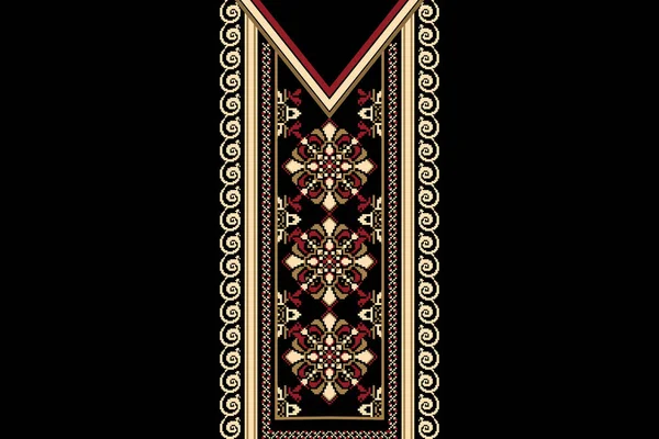 Beautiful Floral Neckline Embroidery Boho Neckline Pattern Aztec Style Abstract — стоковый вектор