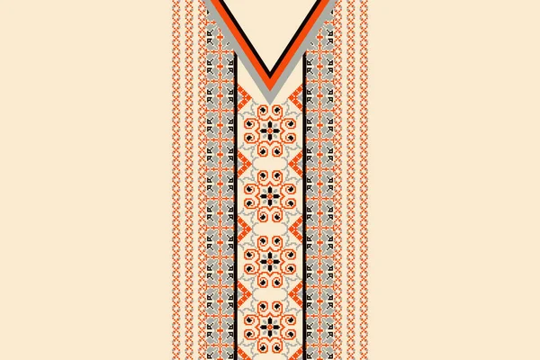 Beautiful Floral Neckline Embroidery Boho Neckline Pattern Aztec Style Abstract — Vetor de Stock
