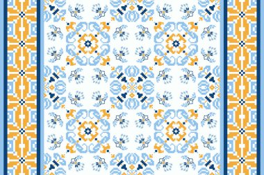 Renkli örülmüş nakış. Geometrik etnik oryantal desen geleneksel arka plan. Doku, kumaş, giysi, ambalaj, halı, dekorasyon için tasarlanmış soyut vektör çizimi..