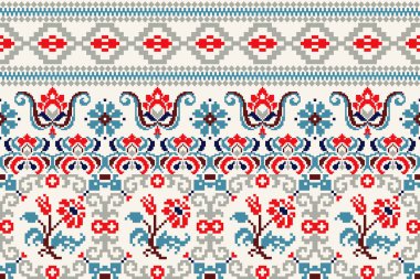 Beautiful floral cross stitch pattern.geometric ethnic oriental pattern traditional background.Aztec style abstract vector illustration.design for texture,fabric,clothing,wrapping,decoration,carpet.