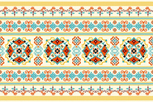 Beautiful Floral Cross Stitch Pattern Geometric Ethnic Oriental Pattern Traditional — Vector de stock