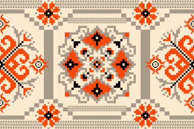 Beautiful floral cross stitch pattern.geometric ethnic oriental pattern traditional background.Aztec style abstract vector illustration.design for texture,fabric,clothing,wrapping,decoration,carpet.