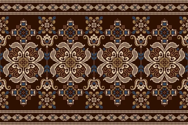 Beautiful Floral Cross Stitch Geometric Ethnic Orient Seamless Pattern Traditional —  Vetores de Stock