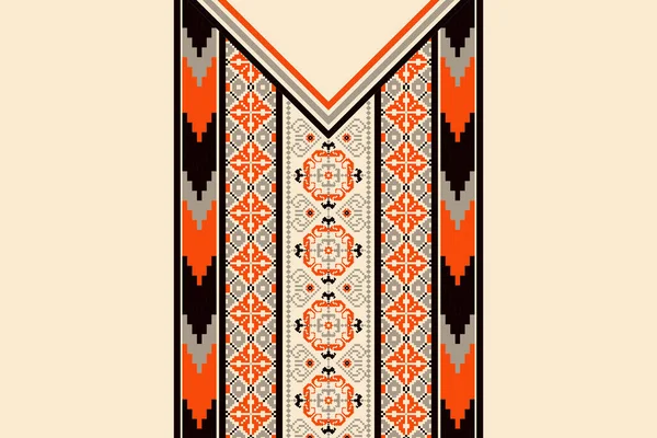 Beautiful Floral Neckline Embroidery Boho Neckline Pattern Aztec Style Abstract — Wektor stockowy