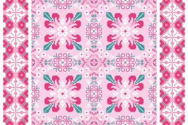 Beautiful floral cross stitch pattern.geometric ethnic oriental pattern traditional background.Aztec style abstract vector illustration.design for texture,fabric,clothing,wrapping,decoration,carpet.