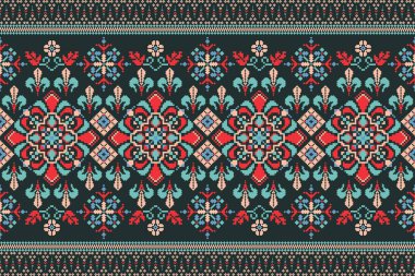 Beautiful floral cross stitch pattern.geometric ethnic oriental pattern traditional background.Aztec style abstract vector illustration.design for texture,fabric,clothing,wrapping,decoration,carpet