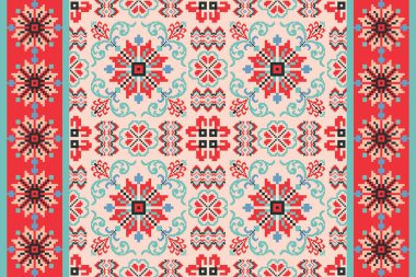 Beautiful floral cross stitch pattern.geometric ethnic oriental pattern traditional background.Aztec style abstract vector illustration.design for texture,fabric,clothing,wrapping,decoration,carpet.