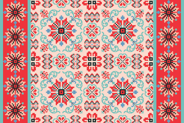 Beautiful floral cross stitch pattern.geometric ethnic oriental pattern traditional background.Aztec style abstract vector illustration.design for texture,fabric,clothing,wrapping,decoration,carpet.