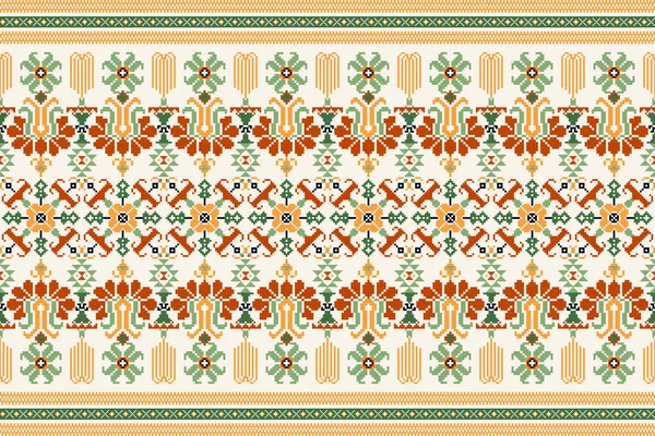 Beautiful Floral Knitted Yarn Pattern Geometric Ethnic Oriental Pattern Traditional — Stockvektor