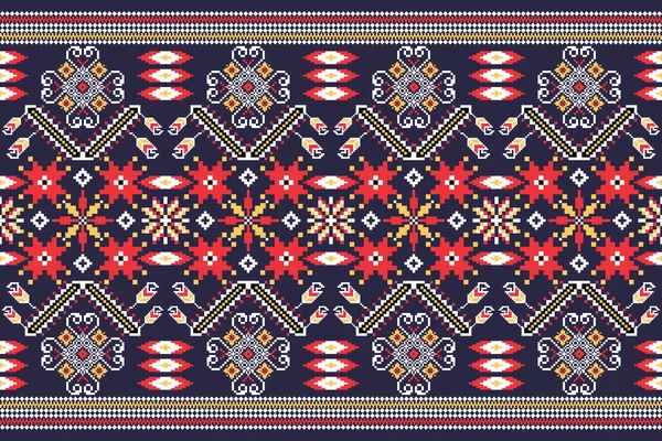 Beautiful Floral Cross Stitch Pattern Geometric Ethnic Oriental Pattern Traditional — 图库矢量图片