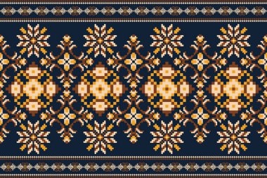 Beautiful floral cross stitch pattern.geometric ethnic oriental pattern traditional background.Aztec style abstract vector illustration.design for texture,fabric,clothing,wrapping,decoration,carpet.