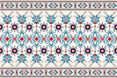 Beautiful floral cross stitch pattern.geometric ethnic oriental pattern traditional background.Aztec style abstract vector illustration.design for texture,fabric,clothing,wrapping,decoration,carpet.